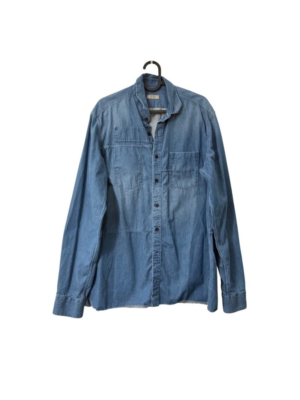 Lanvin Blue Denim Patchwork Inner Pocket Long Sleeve Button Shirt Mens Size 40
